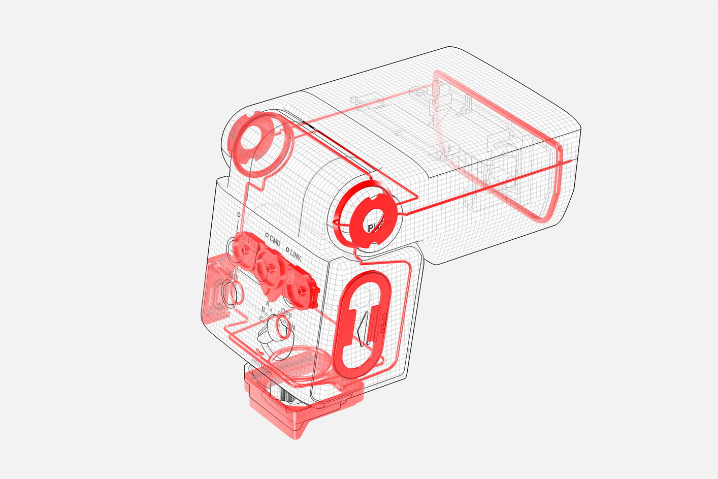 Illustration de la structure interne du flash, résistante à la poussière et à l'humidité